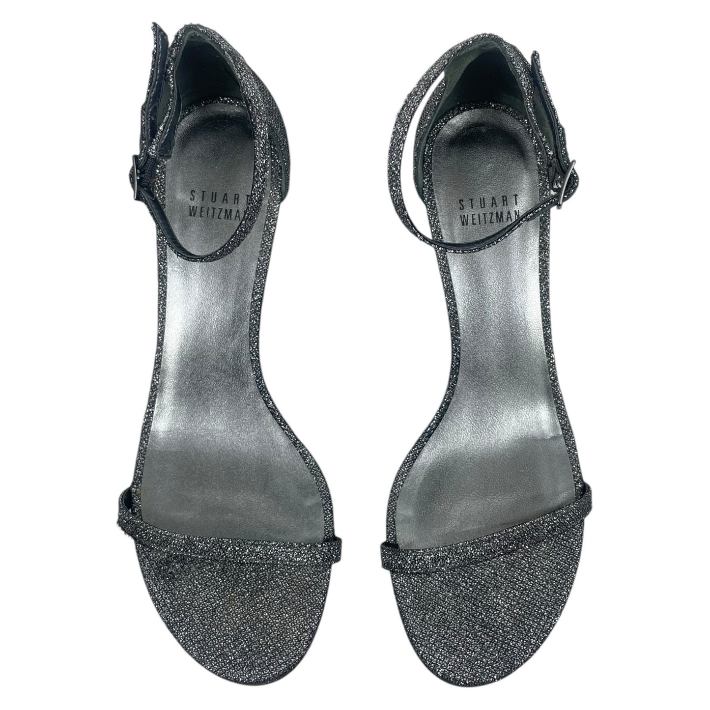 Stuart Weitzman Nudistcurve Lurex Glitter 75mm Sandals Black Gray Size 7M