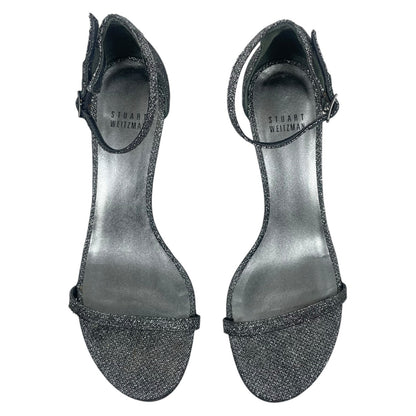 Stuart Weitzman Nudistcurve Lurex Glitter 75mm Sandals Black Gray Size 7M