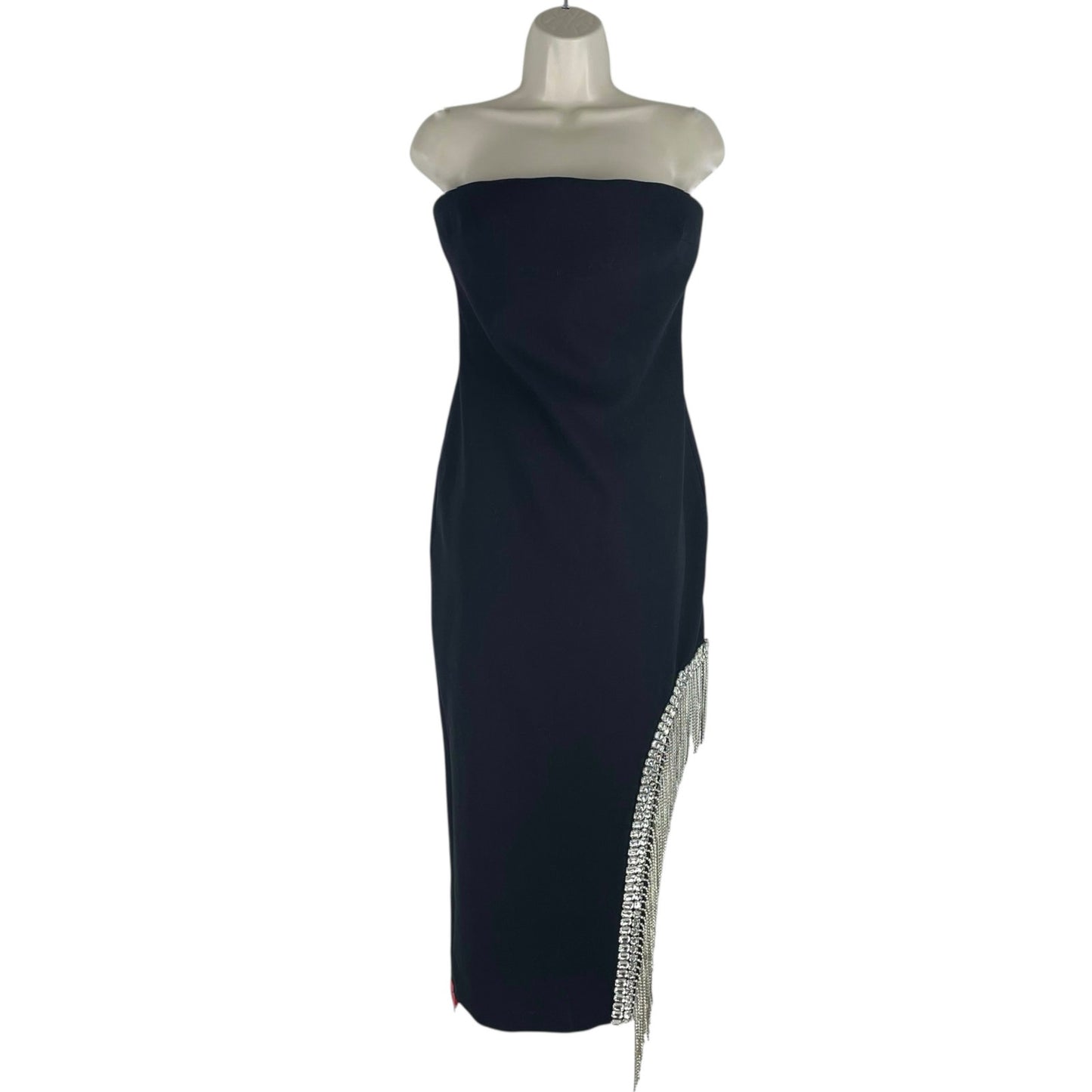 Cinq a Sept Strapless Rhinestone Fringed Sammy Midi Dress Black Size 6