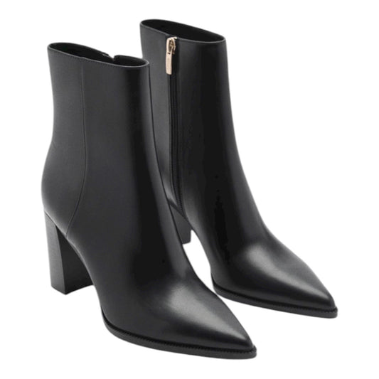 Mango Pointed Toe Block Heel Ankle Boots Black Size 37/ 6.5