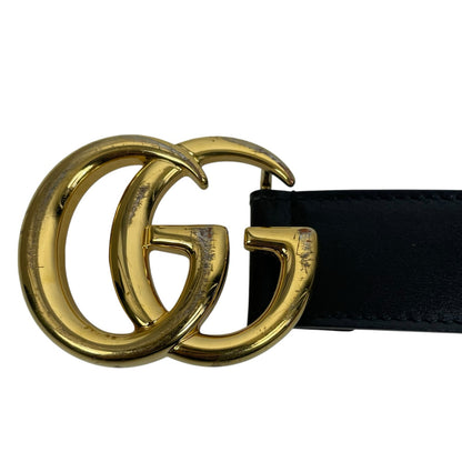 Gucci GG Marmot 30mm Thin Leather Belt Black Gold Buckle Men Size 105/42