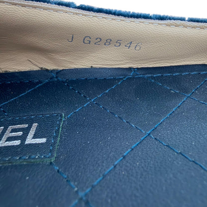 Chanel CC Logo Jeweled Velvet Quilted Slip On Flats Blue Size 39