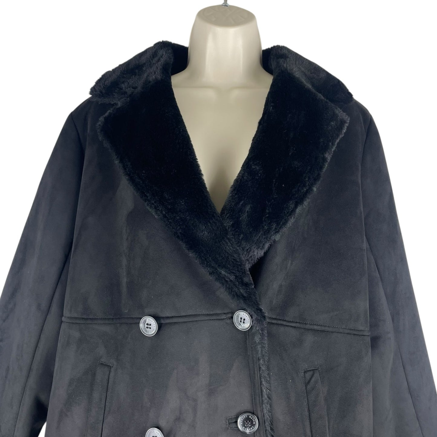Lauren Ralph Lauren Double Breasted Faux Shearling Coat Black Size XL