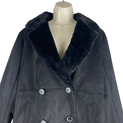 Lauren Ralph Lauren Double Breasted Faux Shearling Coat Black Size XL