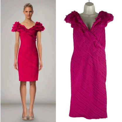 Tadashi Shoji Puff Shoulder Ruffle Cocktail Dress Pink Size 8