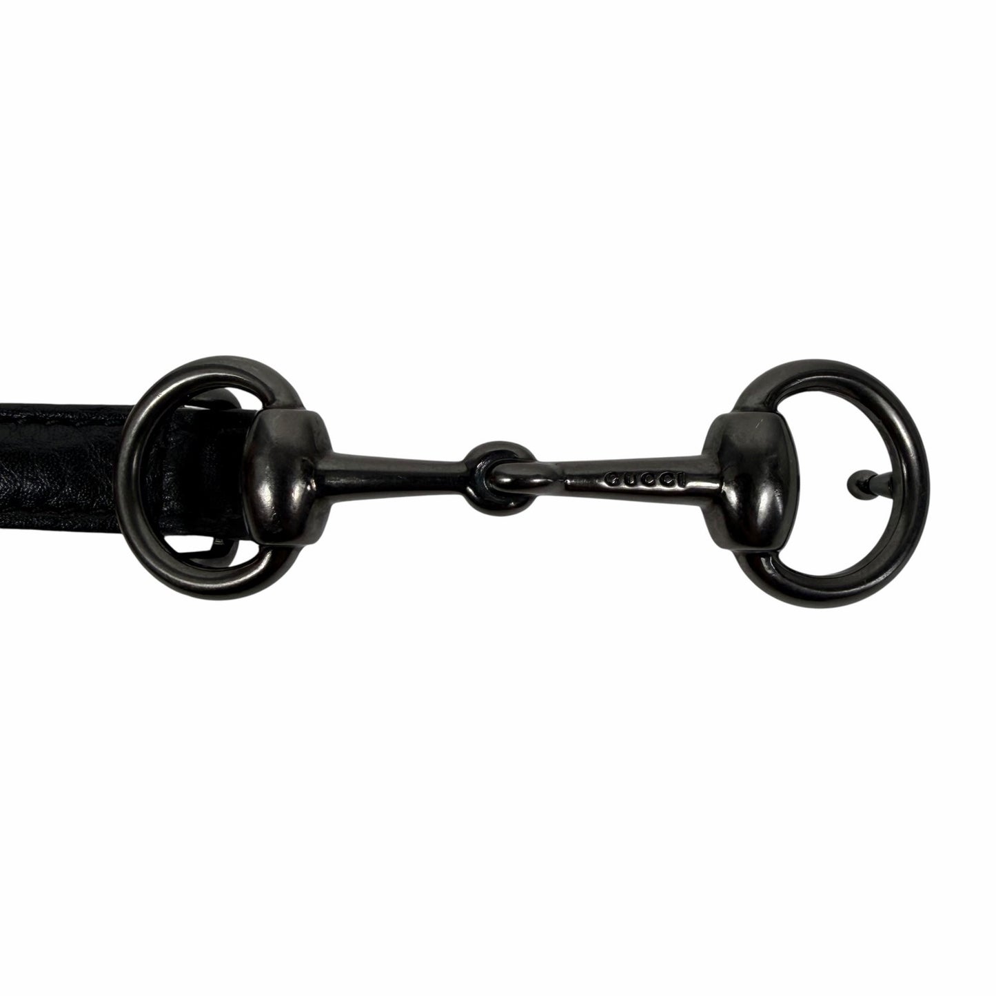 Gucci Horsebit Buckle Thin Belt Black Pebble Leather Size 95cm/38"