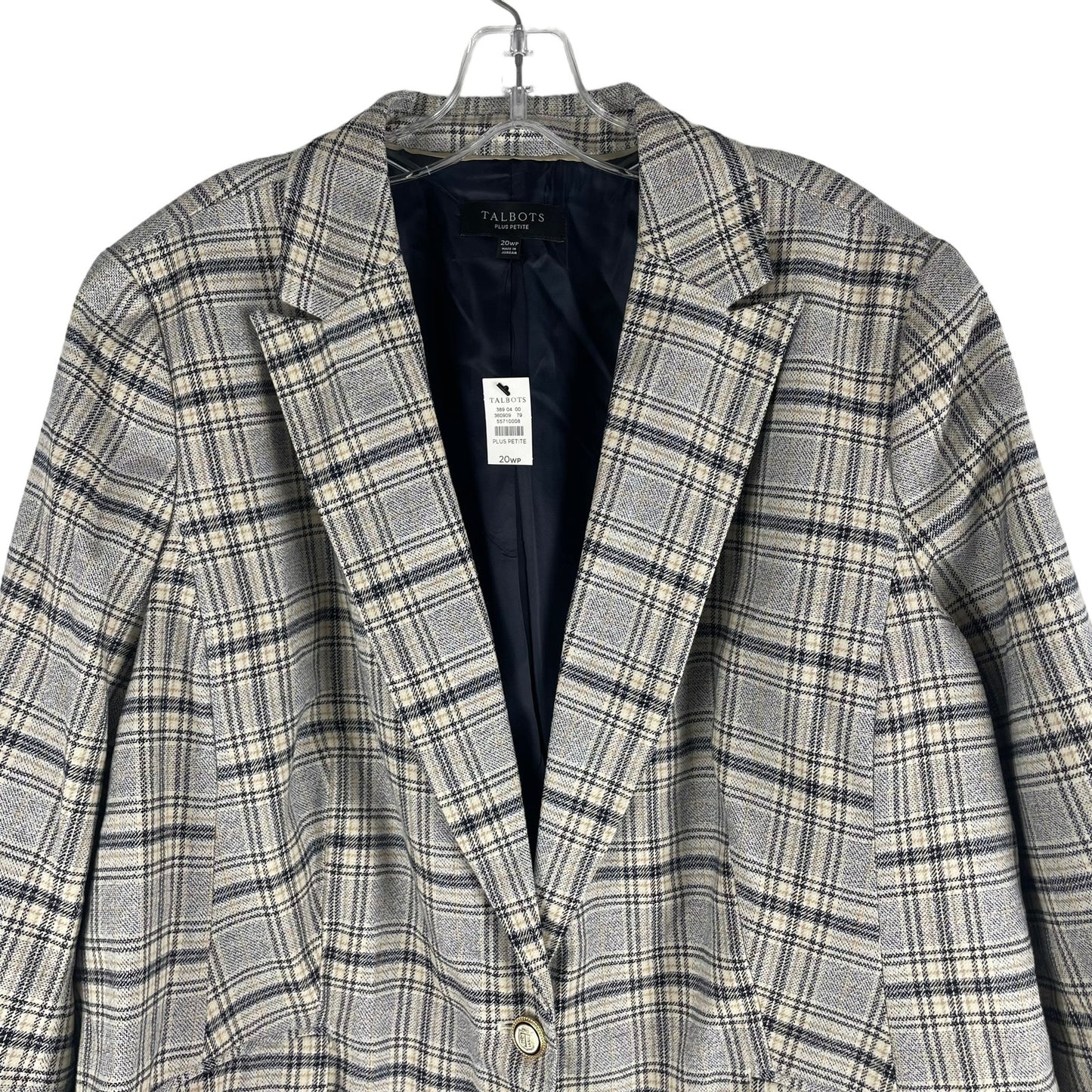 Talbots Long Blazer Jacket Foliage Plaid Navy Beige Size 20WP