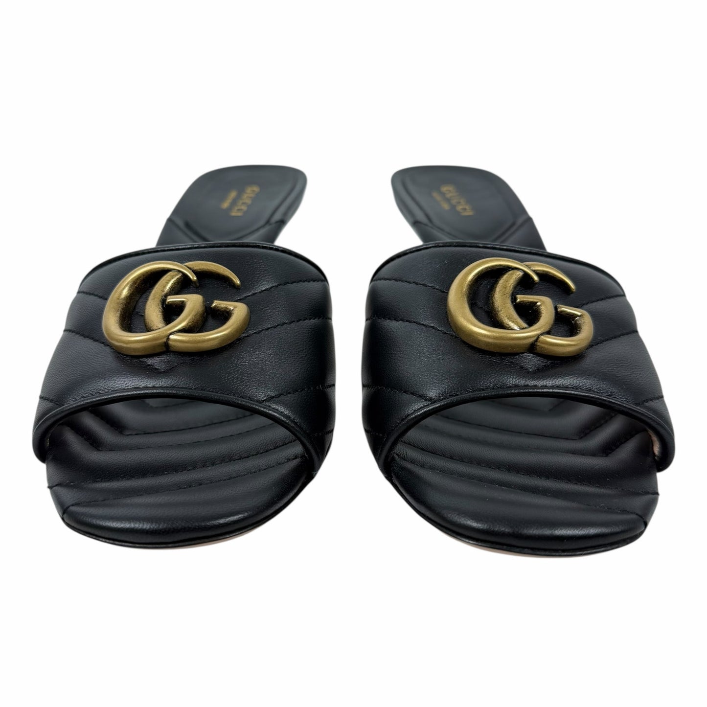 Gucci Nappa Matelasse GG Marmont 75mm Slide Sandal Black Size 37.5