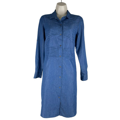 Halston Heritage Pintuck Chambray Shirt Dress Denim Blue Size 2