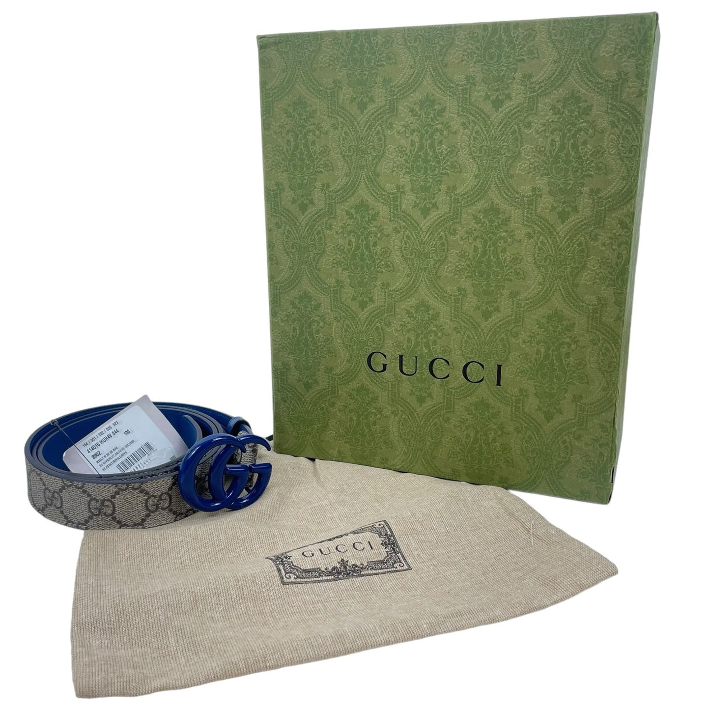 NEW Gucci Supreme Marmot GG Monogram Leather Belt Blue Beige Size 100/40