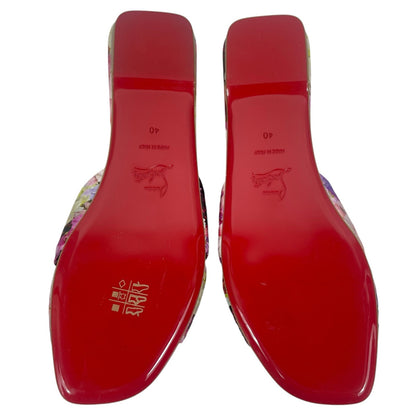 Christian Louboutin Nicol is Back Floral Satin Flat Slide Size 40