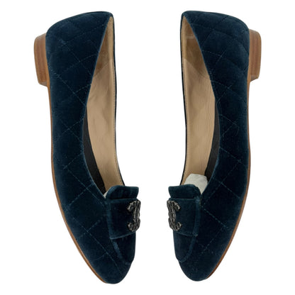 Chanel CC Logo Jeweled Velvet Quilted Slip On Flats Blue Size 39