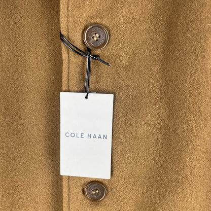 Cole Haan Cashmere Blend Topper Coat Leather Trim Camel Size L