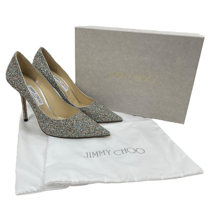 Jimmy Choo Love 100 Glitter Pointed Toe Pumps Silver Size 41