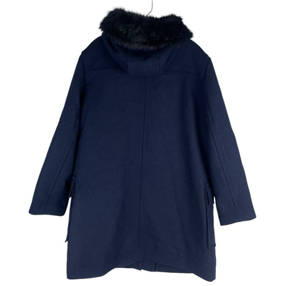 Ann Taylor Weekend Collection Faux Fur Trim Wool Duffle Coat Blue Size M