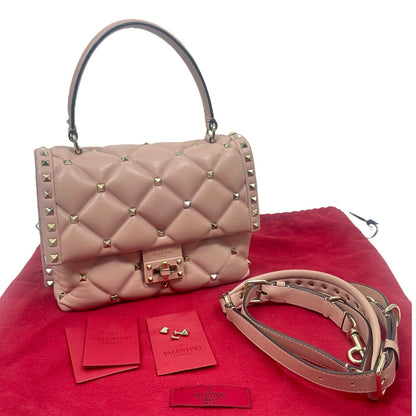 Valentino Garavani Candystud Medium Top Handle Leather Bag Rockstud Pink