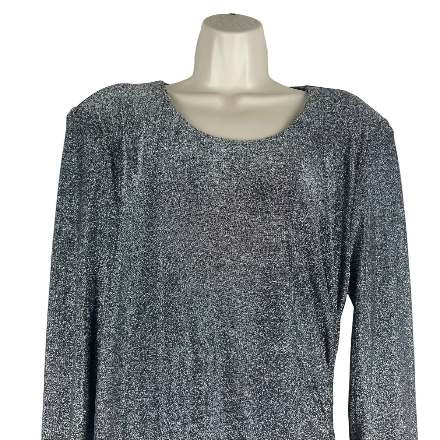 Veronica Beard Cyrus Metallic Lurex Side Ruch Dress Gunmetal Size XL