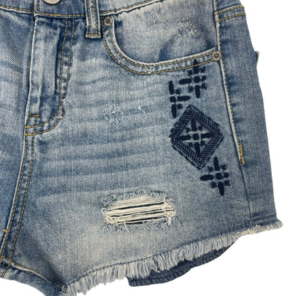 Mudd High Rise Embroidered Fray Hem Denim Shorts Med Wash Girl Size 5