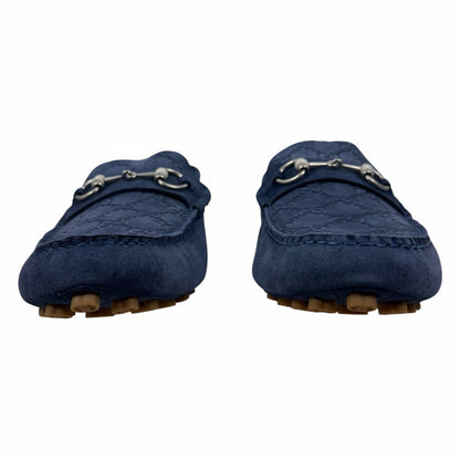 Gucci Byorn Guccisima Horsebit Suede Driver Loafer Blue Size 11/US 11.5