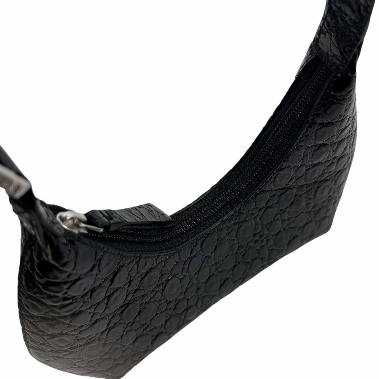 By Far Baby Amber Bag Black Circular Croco Embossed Leather Handbag