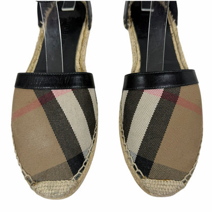 Burberry Abbington Nova Check Ankle Strap Espadrille Flats Black Size 41