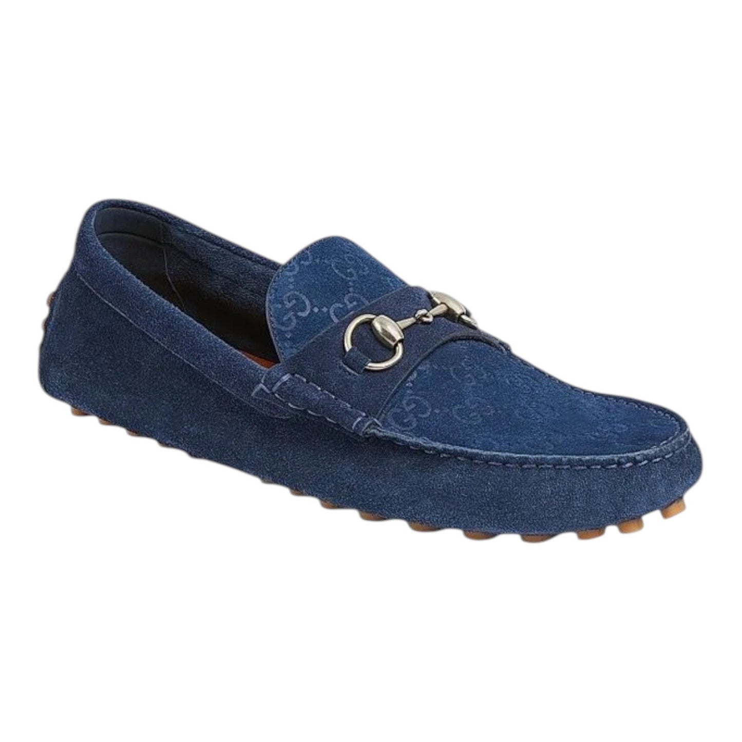 Gucci Byorn Guccisima Horsebit Suede Driver Loafer Blue Size 11/US 11.5