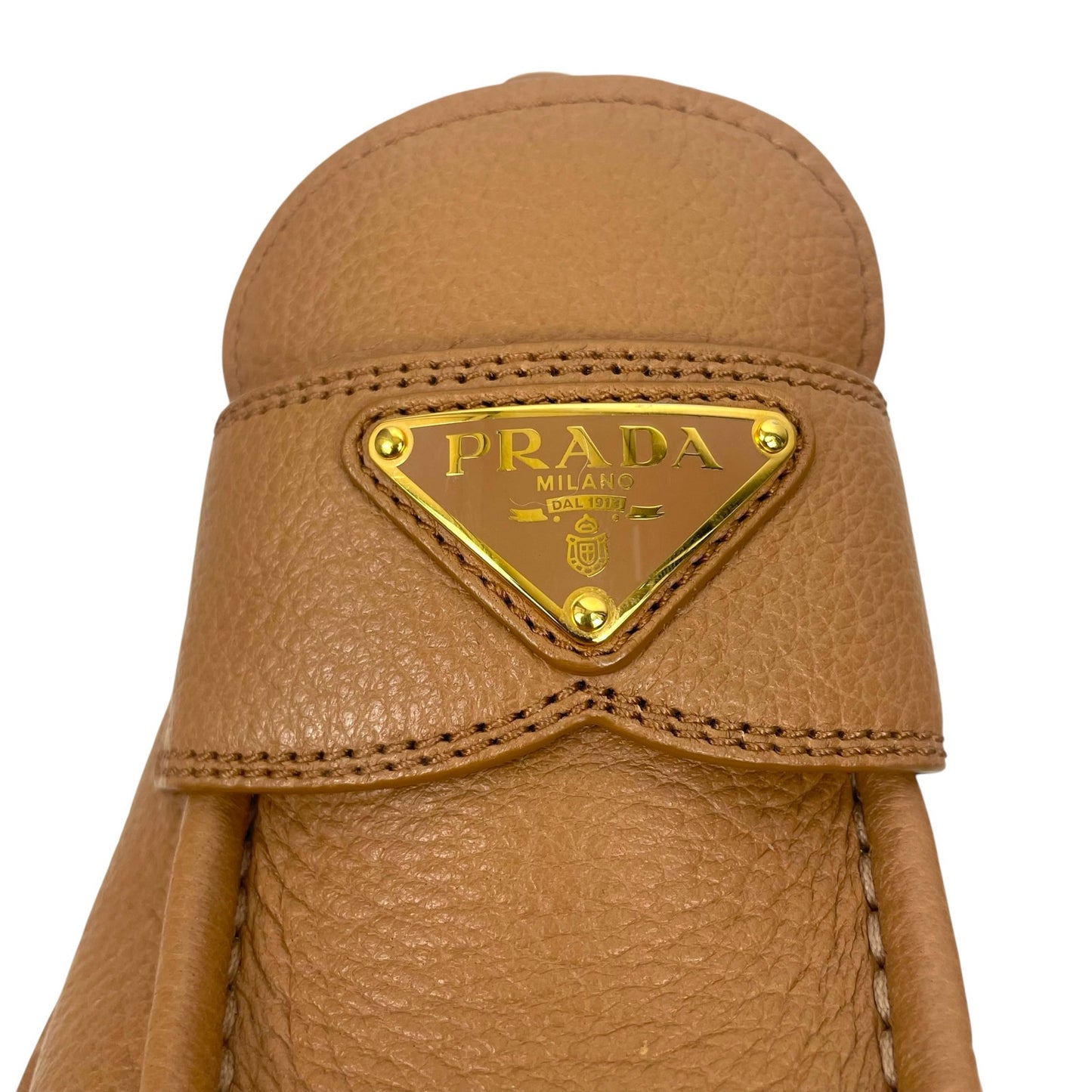 Prada Triangle Logo Pebble Leather Platform Loafer in Brown Size 37.5