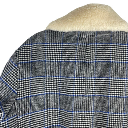 Levi's Amaya Wool Blend Houndstooth Plaid Coat Faux Fur Gray Blue Size L