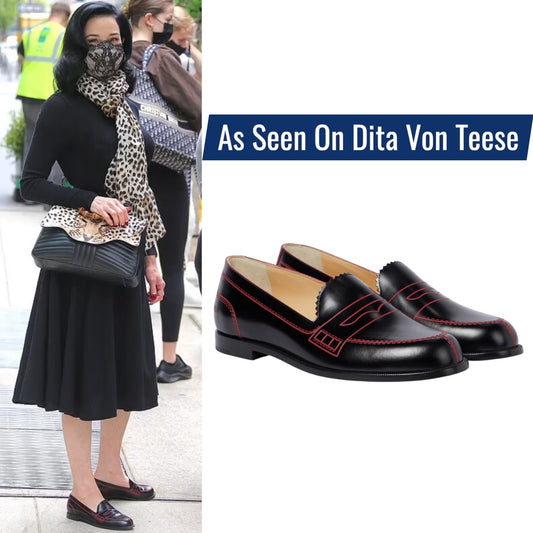 Christian Louboutin Mocalaureat Leather Penny Loafer Black Red Size 36