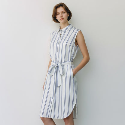 Cotton On Alexis Shirt Dress Sleeveless Belt Tie White Blue Size M