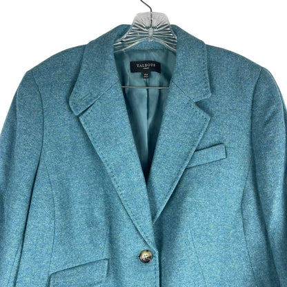 Talbots Wool Blend 2 Button Blazer Jacket Heather Teal Blue Size 14W