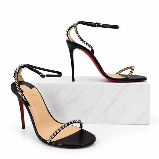 Christian Louboutin So Me 100mm Strappy Sandal Black Leather Spike Size 41