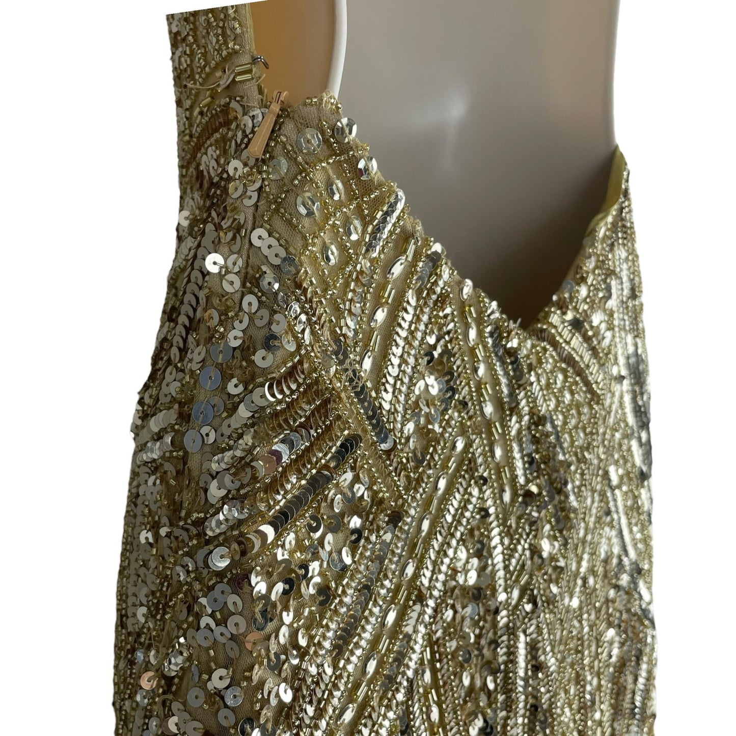 Ashley Lauren Sequin Open Back Evening Gown Formal Dress Gold Size 6