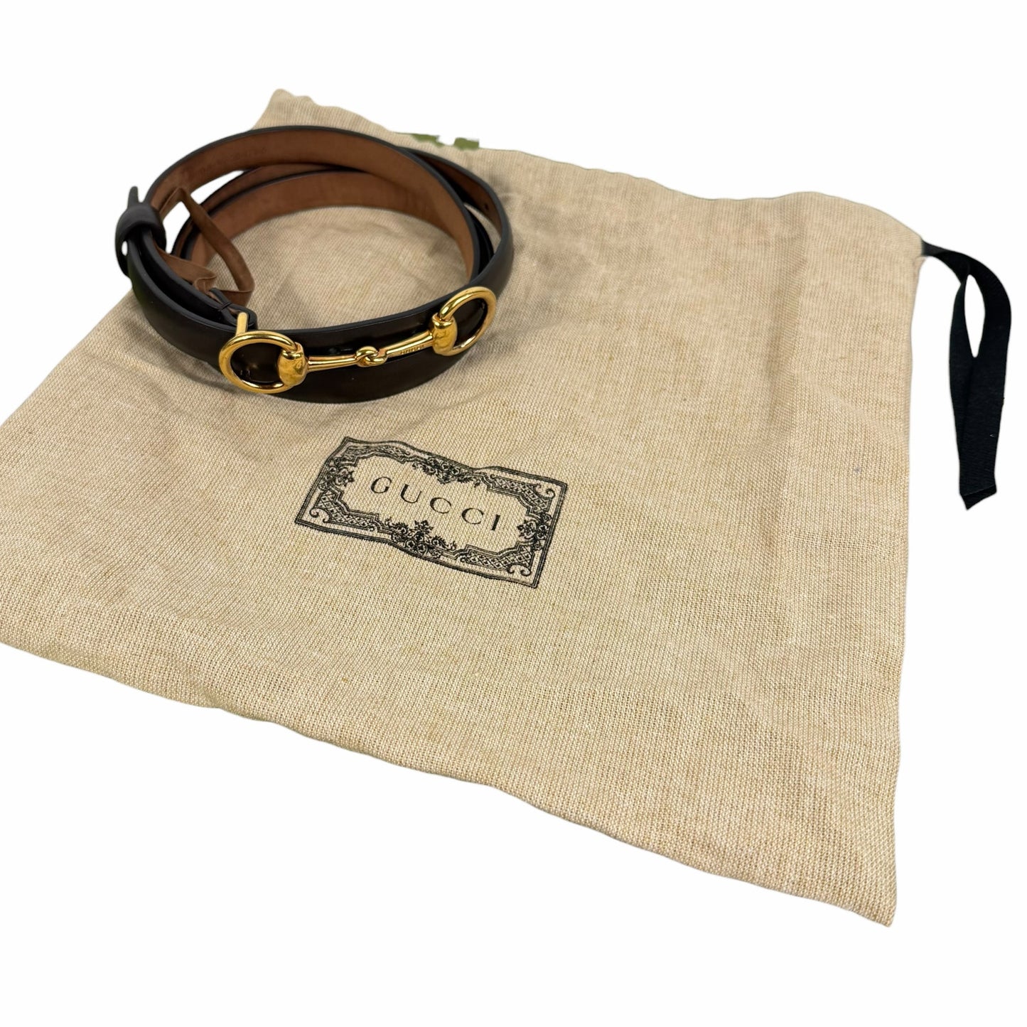 Gucci Horsebit Buckle Thin Belt Brown Leather Gold Buckle Size 95cm/38"