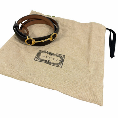 Gucci Horsebit Buckle Thin Belt Brown Leather Gold Buckle Size 95cm/38"