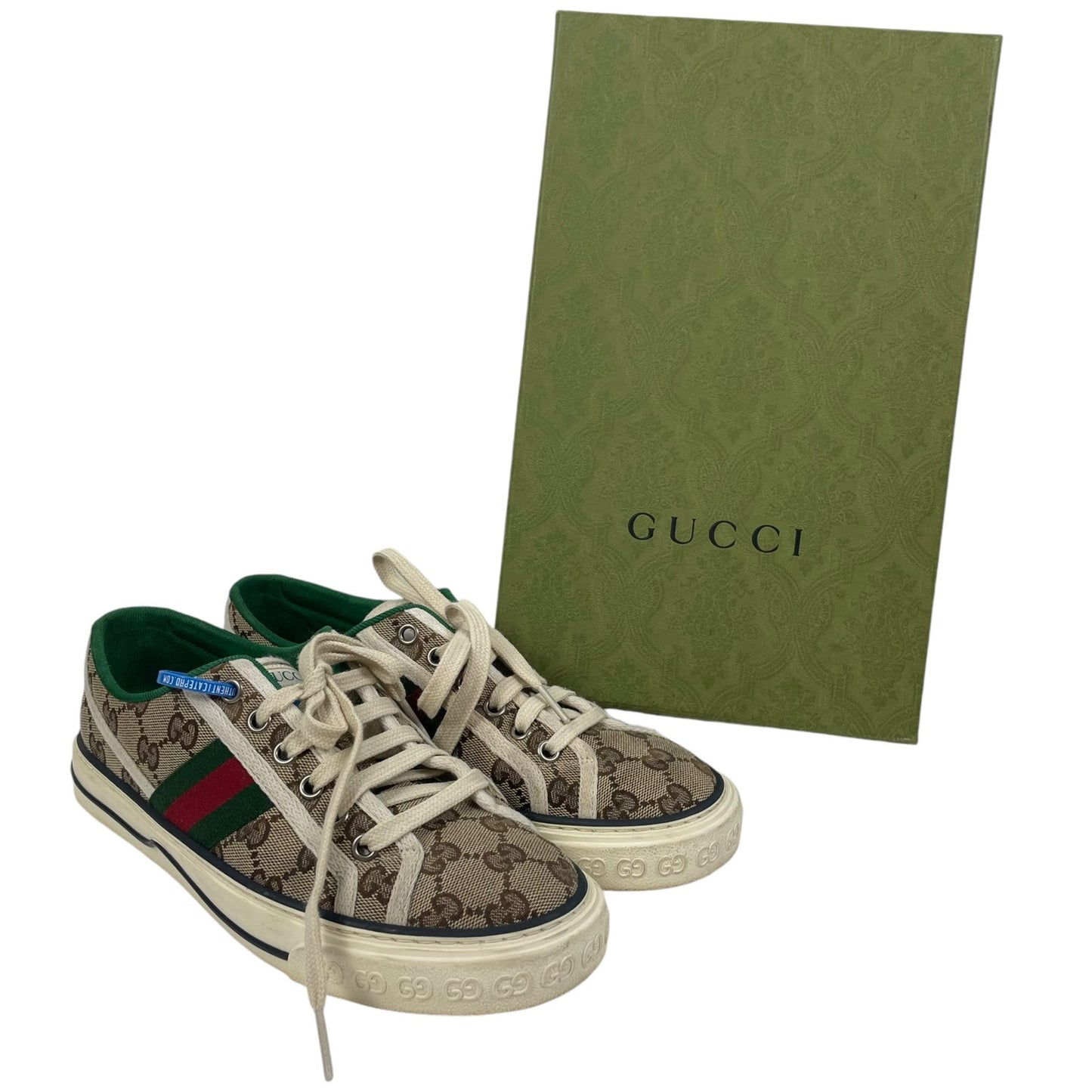 Gucci GG 1977 Tennis Sneakers Lace Up Beige Ebony Original Size 37