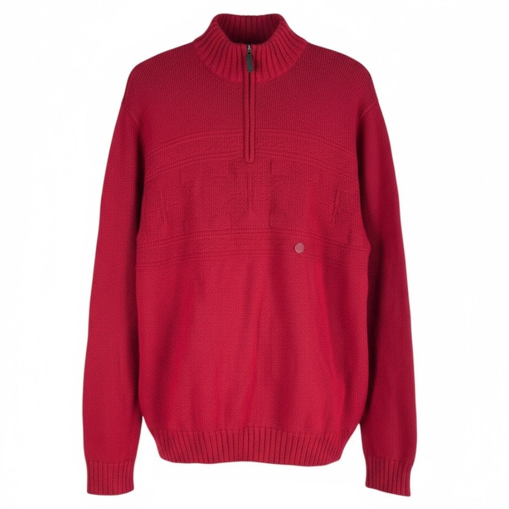 Chaps 1/4 Zip Lodge Snowflakes Pullover Sweater Cabin Red Size L