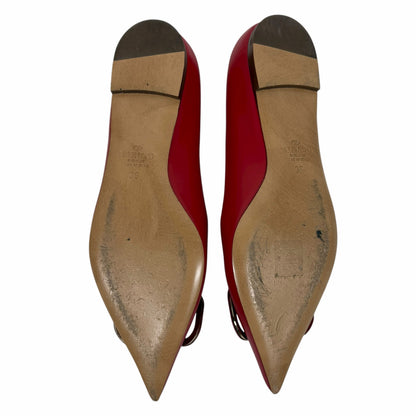 Valentino Garavani Vlogo Pointed Toe Nappa Leather Flats Red Size 36