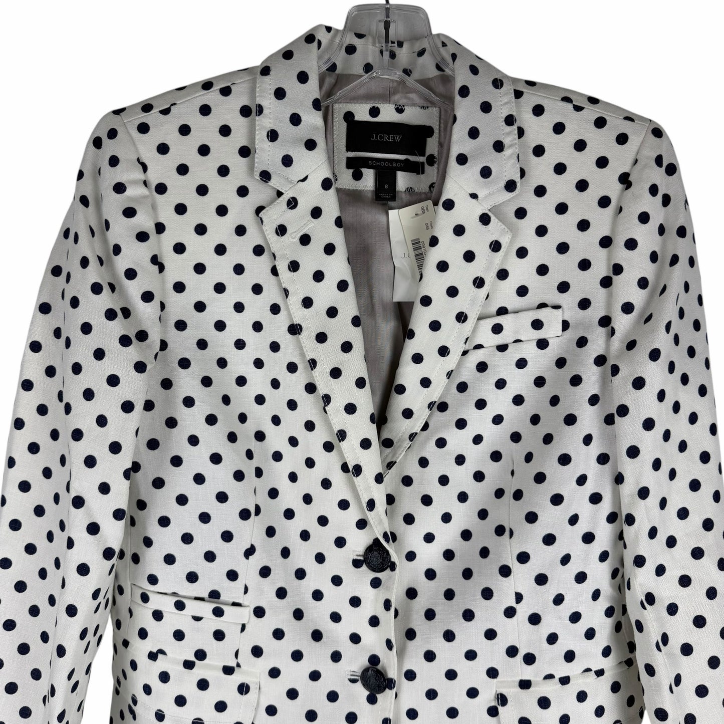 J. Crew Linen Schoolboy Blazer Jacket in Polka Dots White Navy Size 6