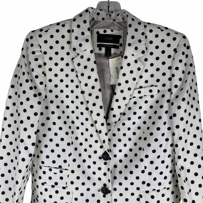J. Crew Linen Schoolboy Blazer Jacket in Polka Dots White Navy Size 6