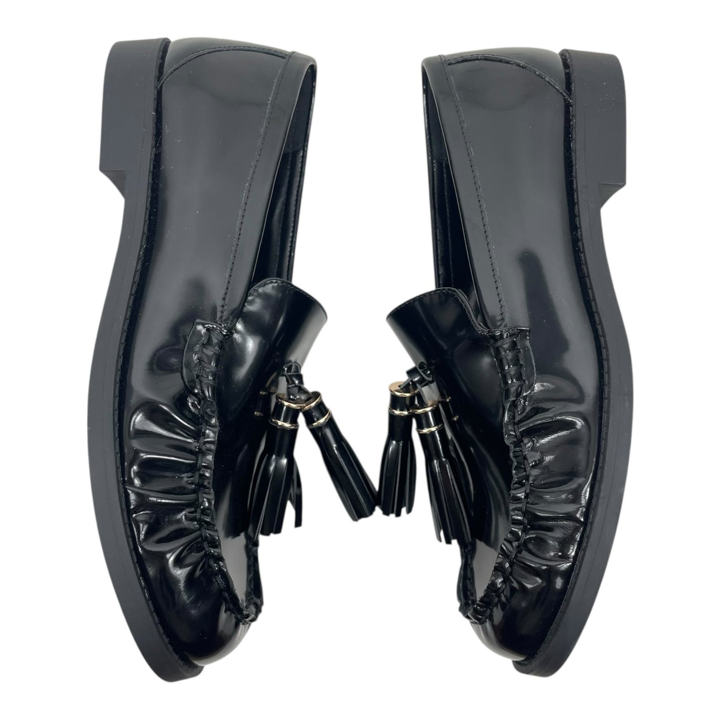 Mango Leather Slip On Loafer with Tassel Black Size 39/ 8.5