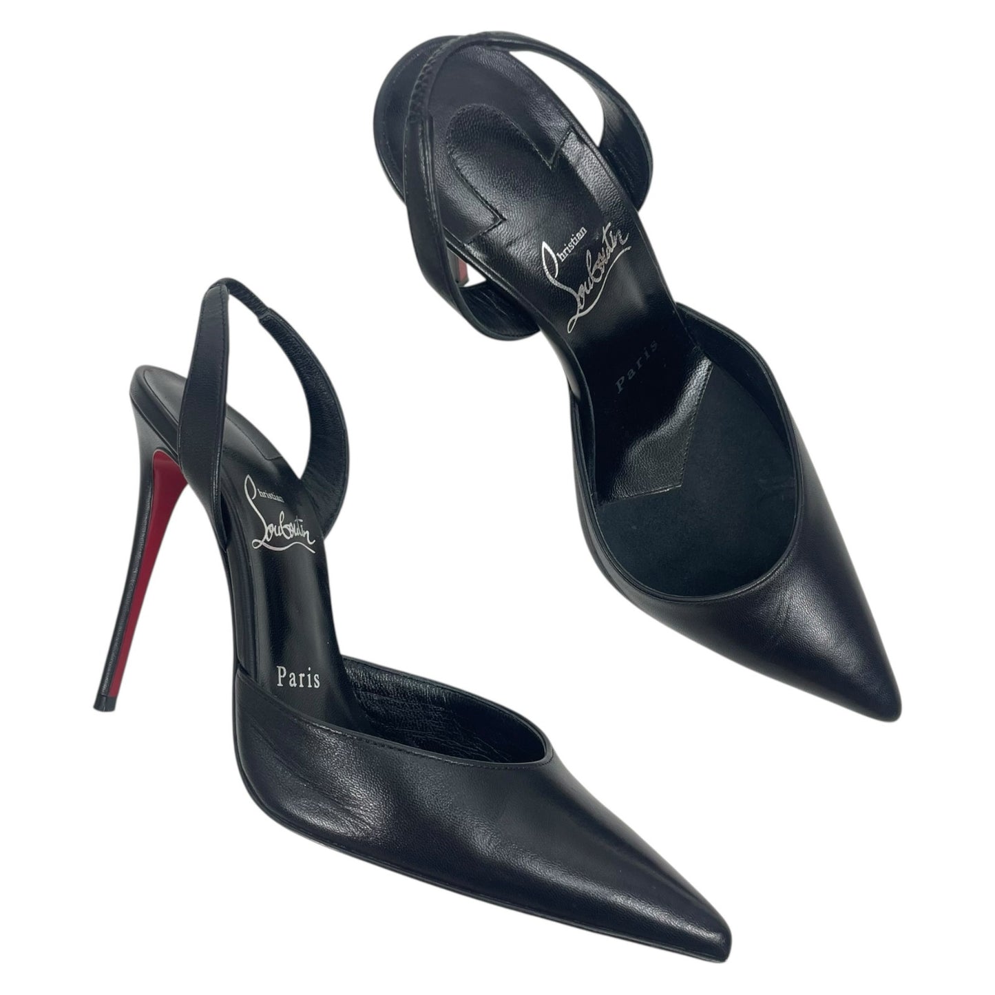 Christian Louboutin O Kate 100 Slingback Black Leather Pumps Size 37