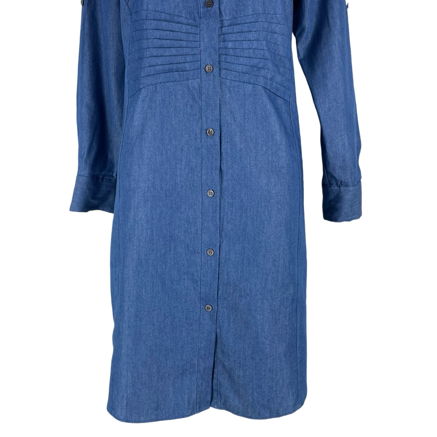 Halston Heritage Pintuck Chambray Shirt Dress Denim Blue Size 2