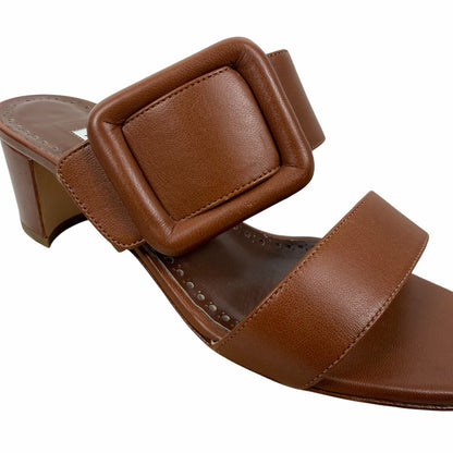 Manolo Blahnik Titubanew Leather Open Toe Mule Sandal Brown Size 37