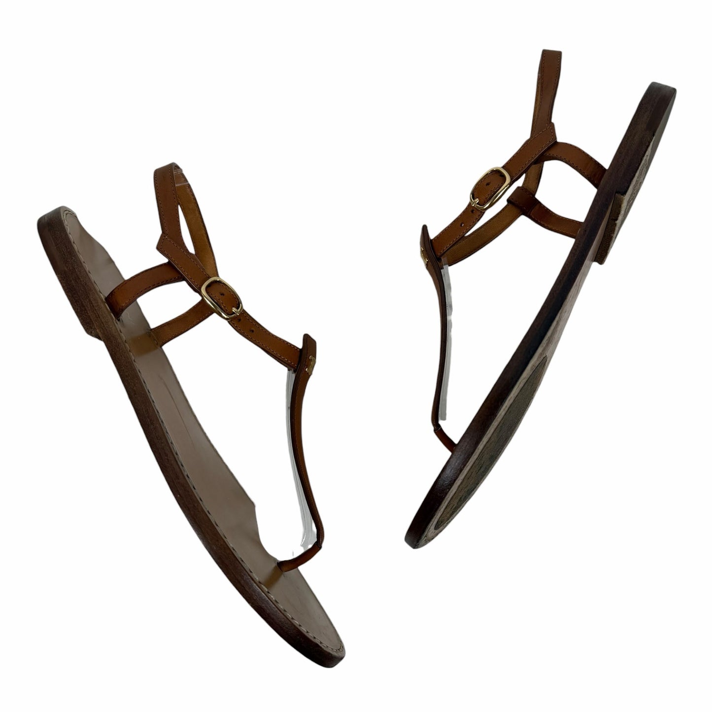 Celine Triomphe Thong Leather Flat Sandal Ankle Strap Brown Size 36