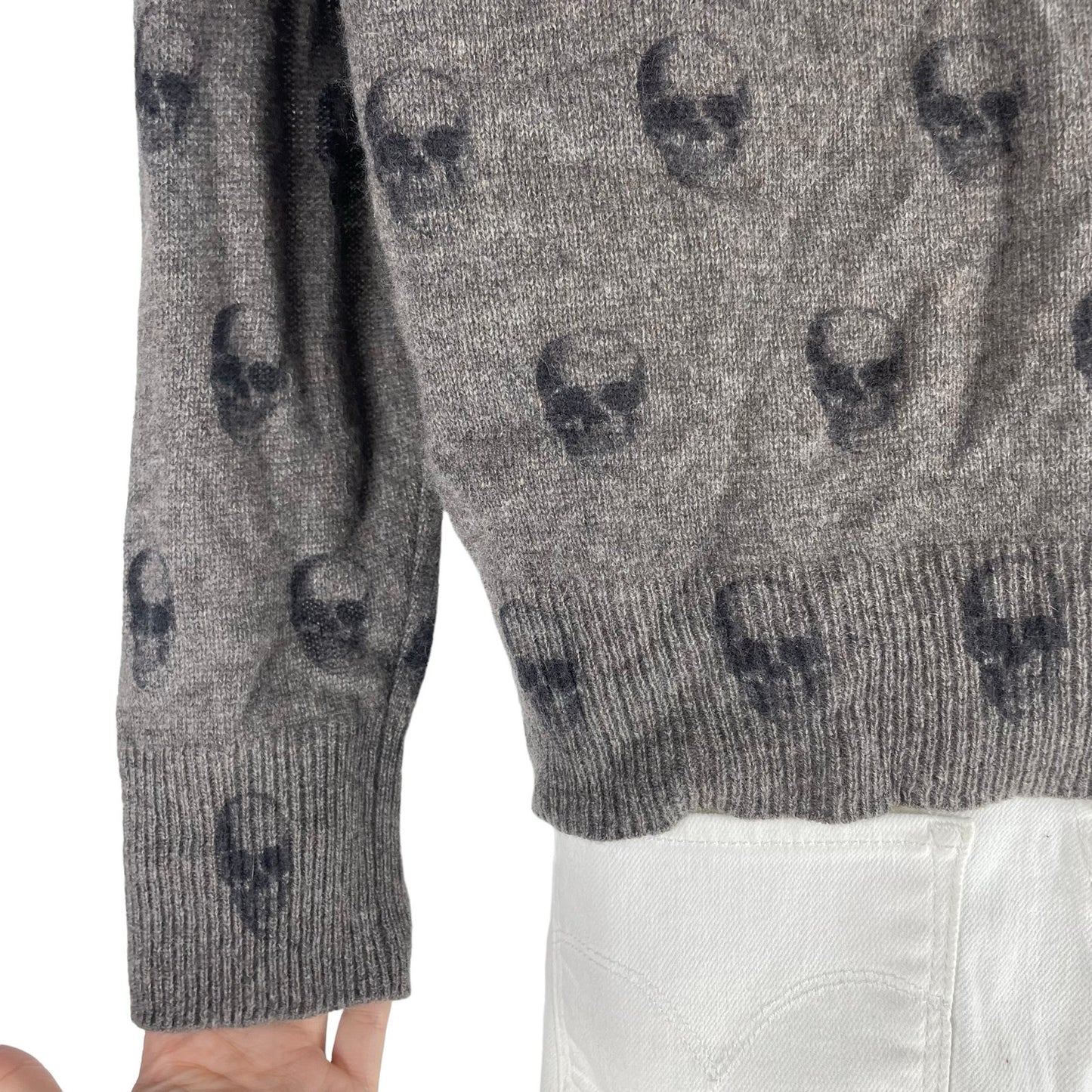 360 Cashmere Cara Jack Crew Neck Skull Sweater Dark Brown Size XS