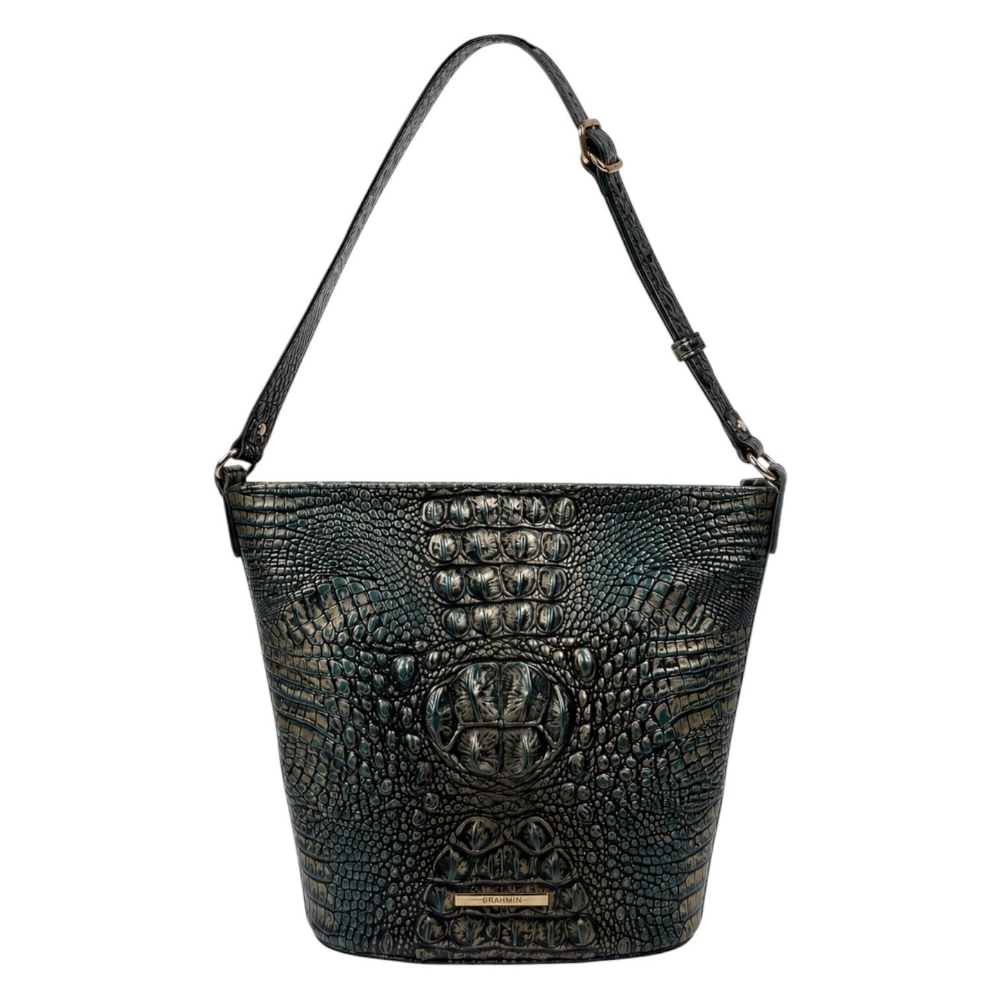Brahmin Quinn Agata Melbourne Bucket Bag Metallic Green