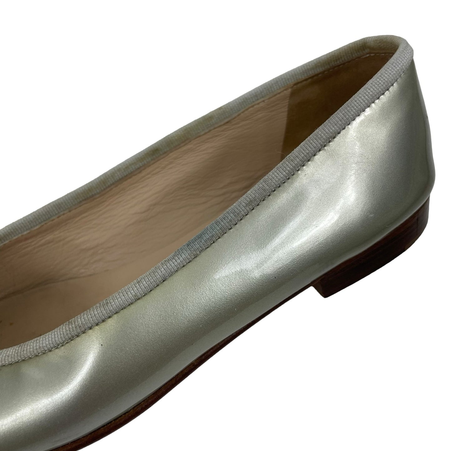 Chanel Cap Toe CC Logo Bow Ballet Flats Patent Leather Light Gold Size 37