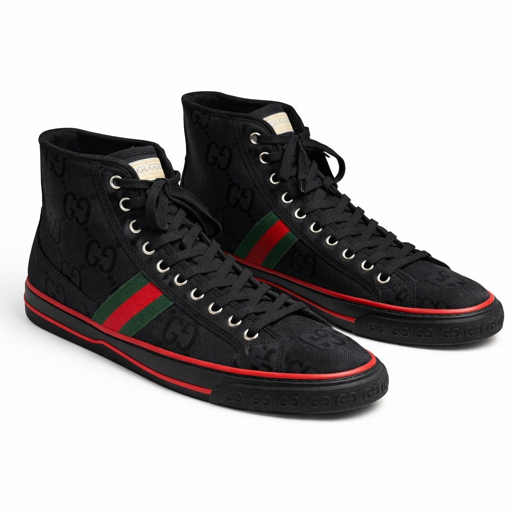 Gucci Off the Grid High Top Sneakers 1977 Tennis Shoes Black Men Size 10.5/US 11