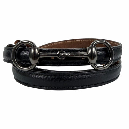 Gucci Horsebit Buckle Thin Belt Black Pebble Leather Size 95cm/38"